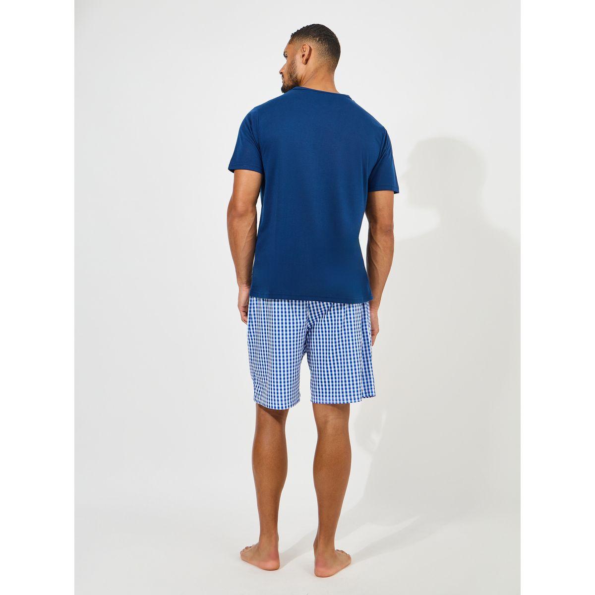 Styli Unwind Slogan Print T-Shirt & Gingham Check Shorts Set-men-clothing-nightwear-sets-image-4