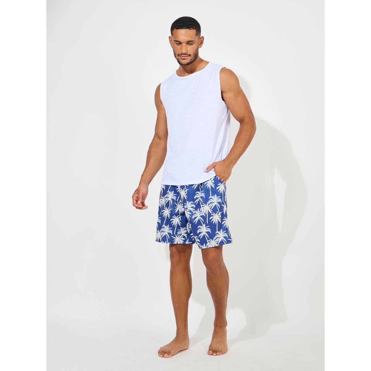 Styli Unwind Solid Tank & Tropical Print Shorts Set-men-clothing-nightwear-sets-image-1