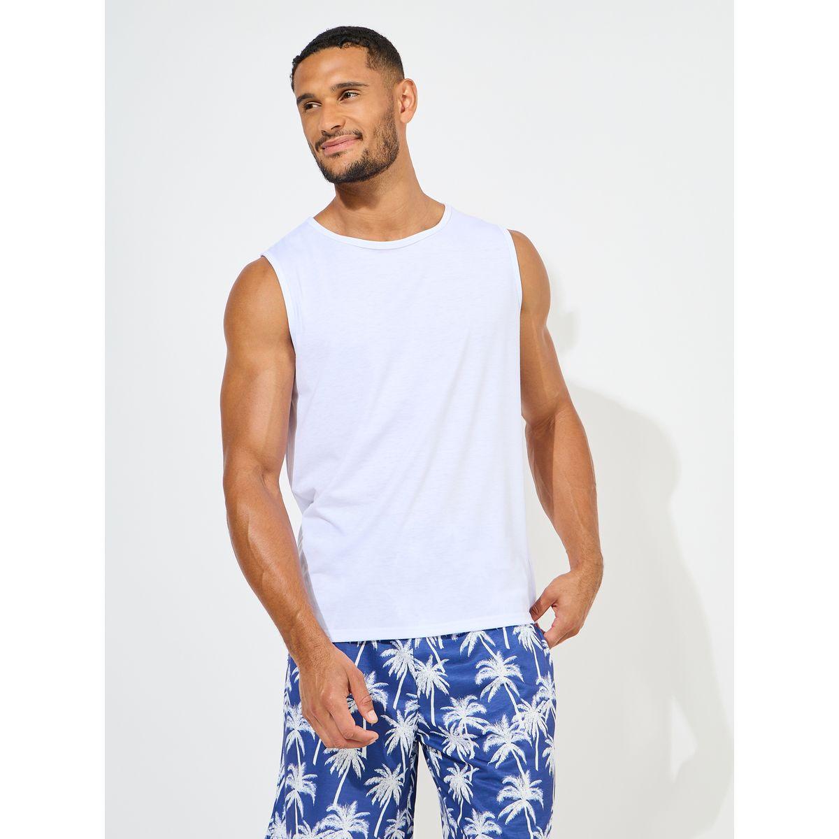 Styli Unwind Solid Tank & Tropical Print Shorts Set-men-clothing-nightwear-sets-image-2