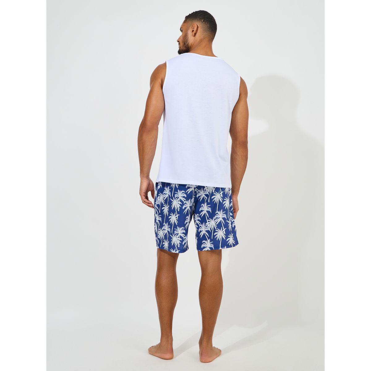 Styli Unwind Solid Tank & Tropical Print Shorts Set-men-clothing-nightwear-sets-image-4