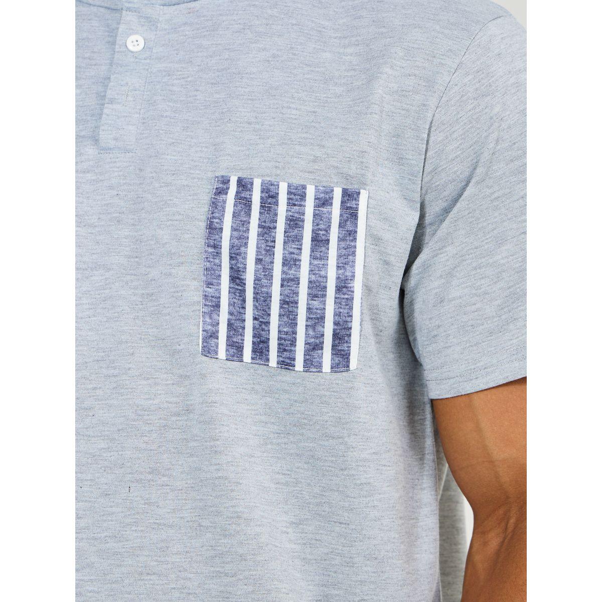 Styli Unwind Melange Crew Neck T-Shirt & Striped Shorts Set-men-clothing-nightwear-sets-image-3