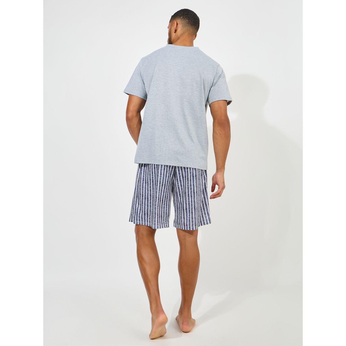 مجموعة من شورت مخطط مع تيشيرت ميلانج-men-clothing-nightwear-sets-image-4