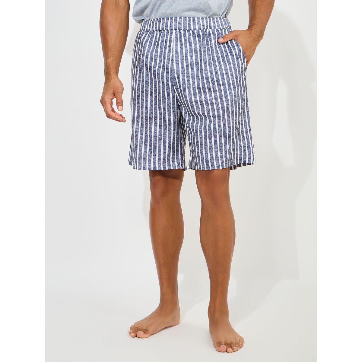 Styli Unwind Melange Crew Neck T-Shirt & Striped Shorts Set-men-clothing-nightwear-sets-image-5