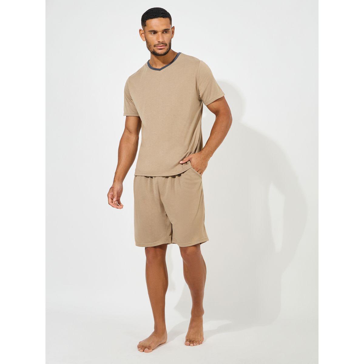 Styli Unwind Contrast V Neck T-Shirt & Short Set-men-clothing-nightwear-sets-image-1