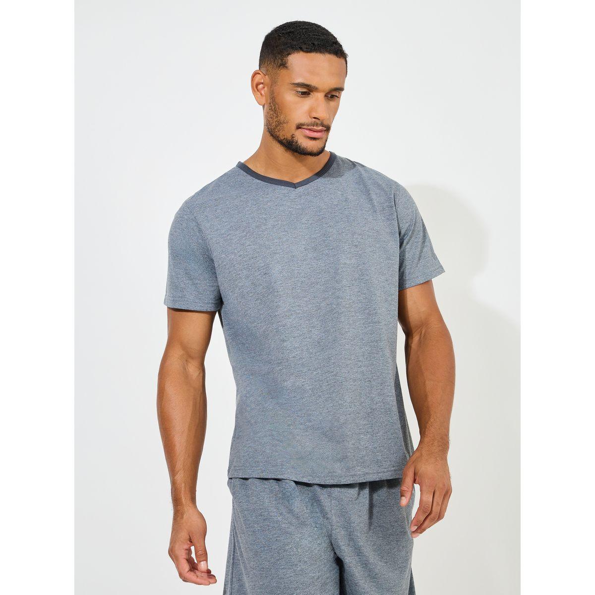 Styli Unwind Contrast V Neck T-Shirt & Short Set-men-clothing-nightwear-sets-image-2