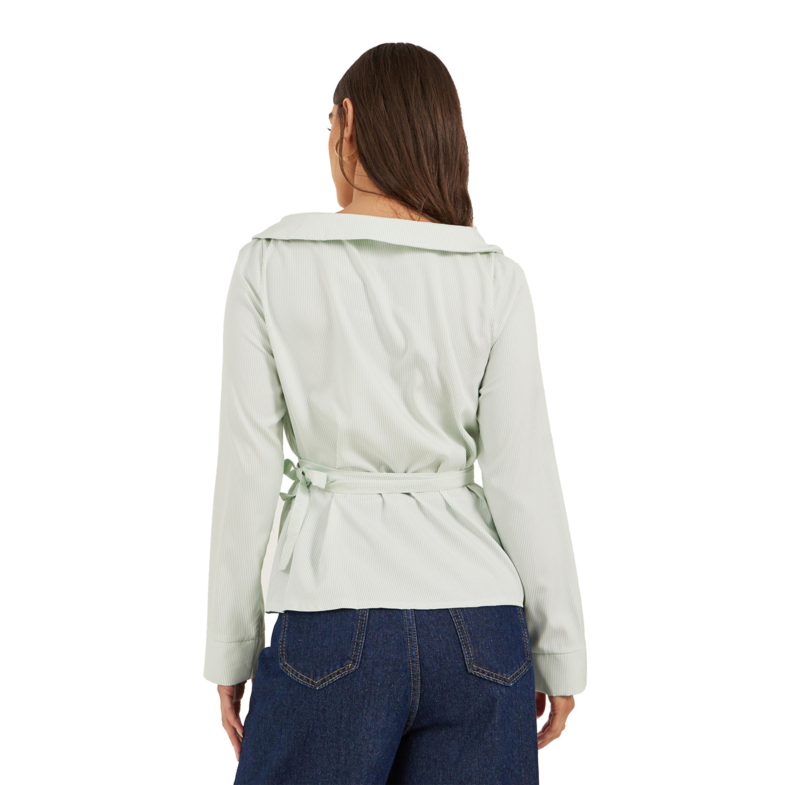 Styli Striped Notch Lapel Wrap Top with Tie Detail-women-clothing-shirtsandblouses-blouses-image-4