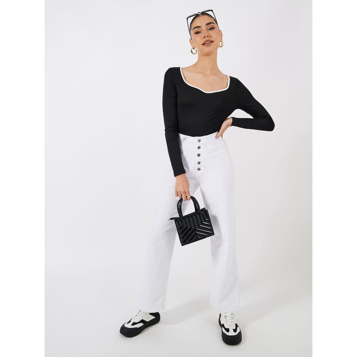 Styli Sweetheart Neck Rib Knit Contrast Piping Bodysuit-women-clothing-tshirts-image-2