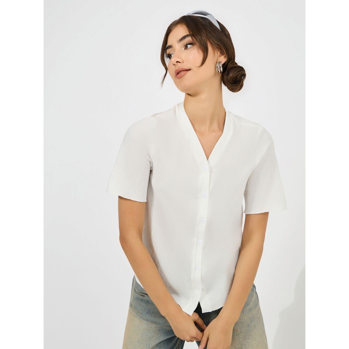 بلوزة بتفاصيل بارزة الملمس واكمام قصيرة-women-clothing-shirtsandblouses-blouses-image-2