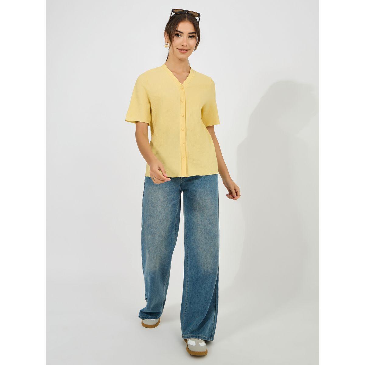 بلوزة بتفاصيل بارزة الملمس واكمام قصيرة-women-clothing-shirtsandblouses-blouses-image-2