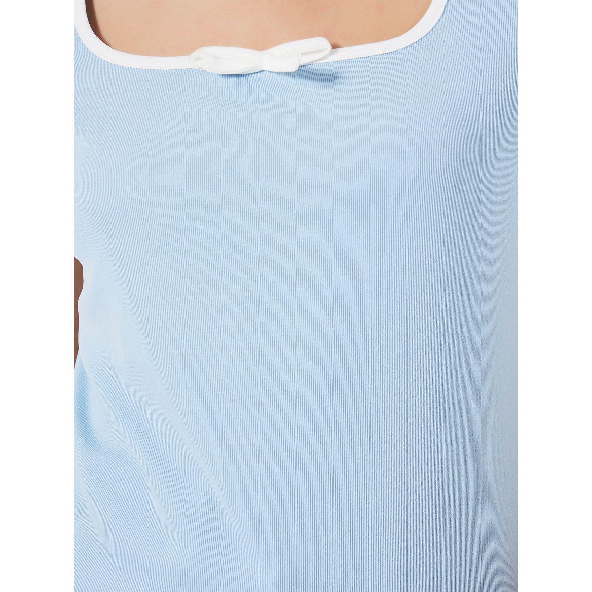 بلوزة مضلعة سادة بياقة واسعة-women-clothing-shirtsandblouses-blouses-image-4