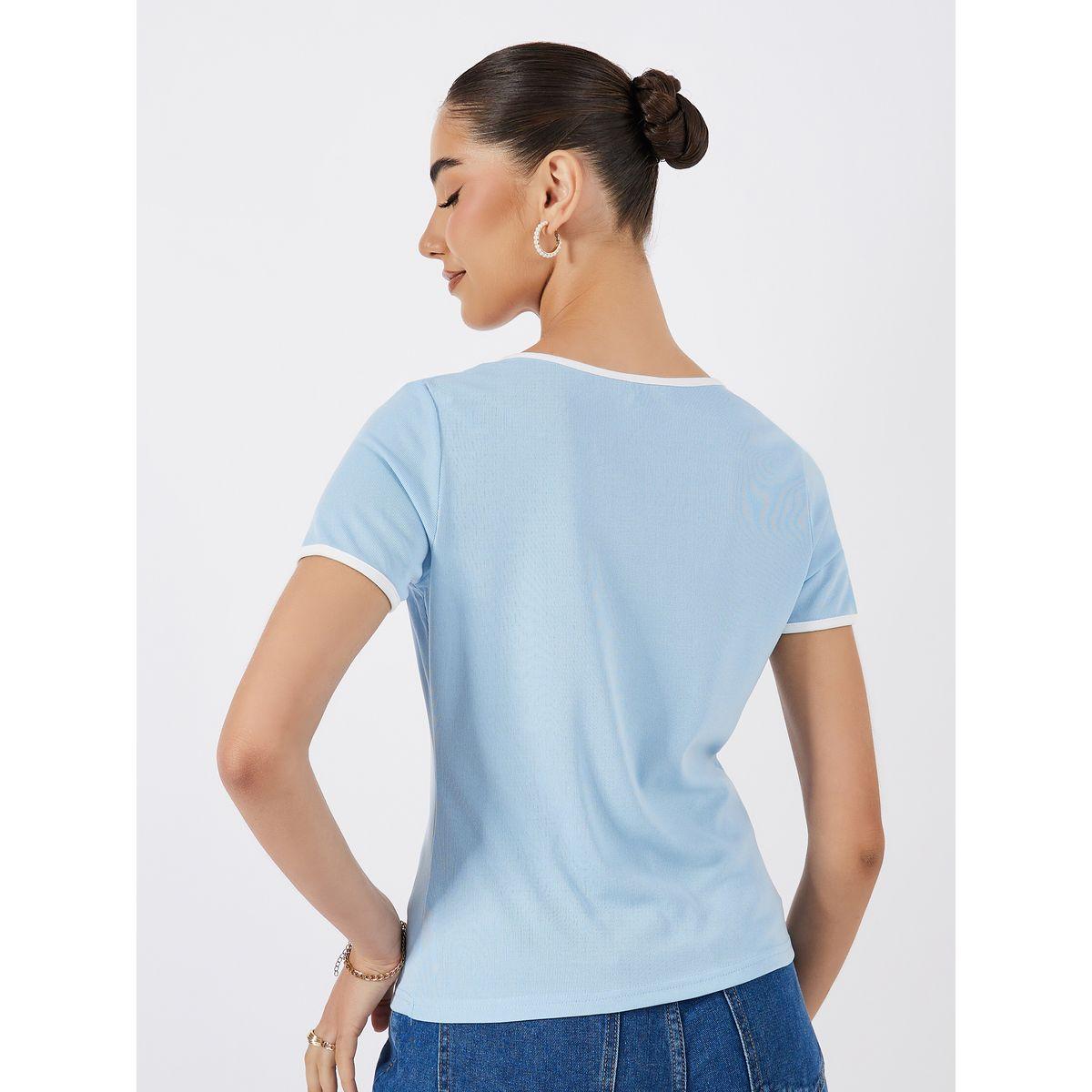Styli Solid Ribbed Top with Piping Detail & Square Neck-women-clothing-shirtsandblouses-blouses-image-5