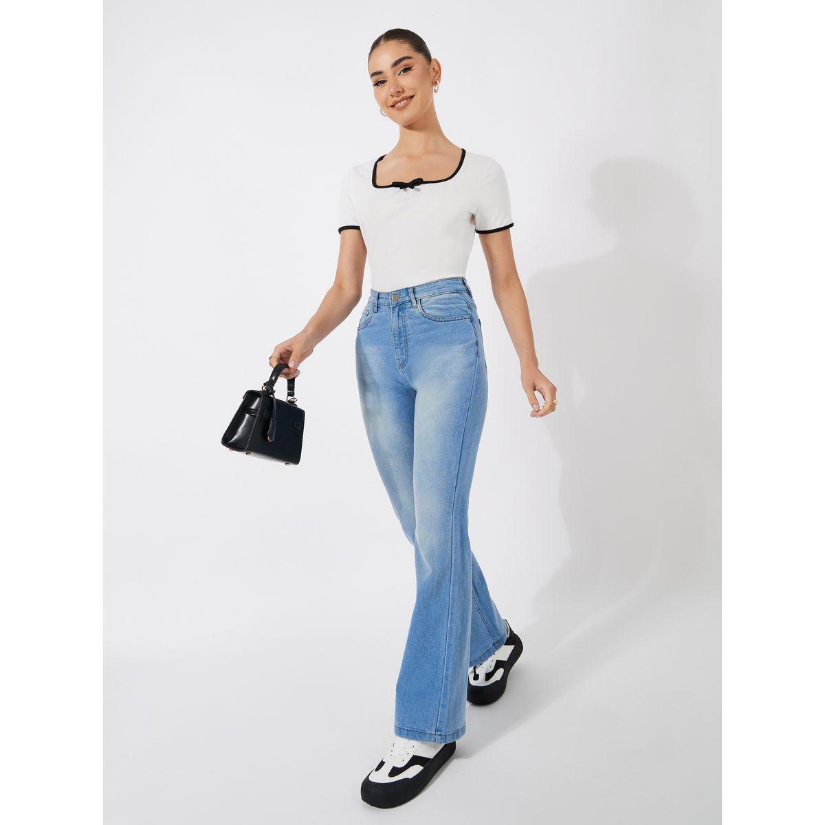 بلوزة مضلعة سادة بياقة واسعة-women-clothing-shirtsandblouses-blouses-image-2