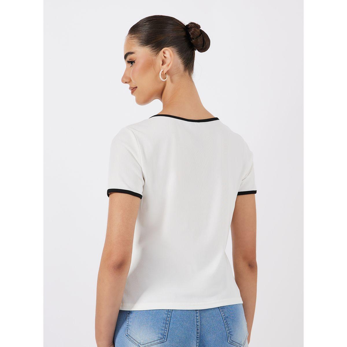 Styli Solid Ribbed Top with Piping Detail & Square Neck-women-clothing-shirtsandblouses-blouses-image-5