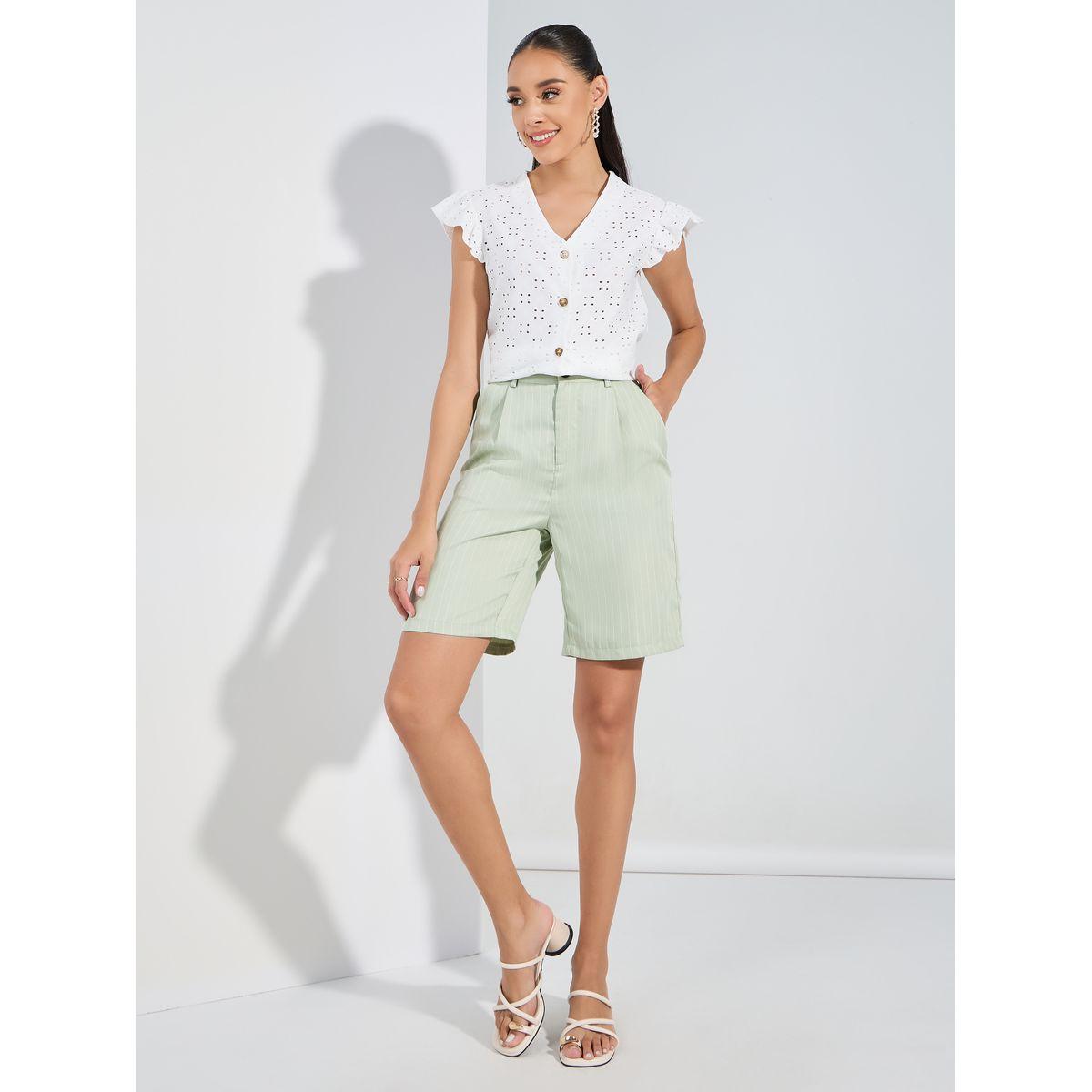 Styli V Neck Buttoned Schiffli Top with Ruffled Sleeves-women-clothing-shirtsandblouses-blouses-image-2