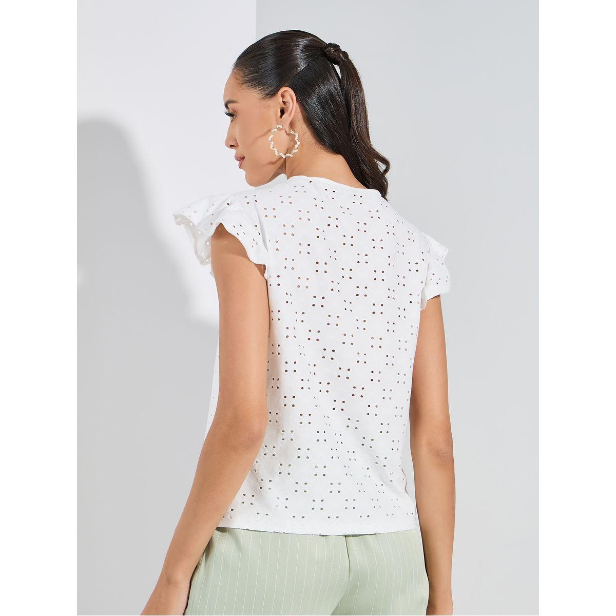 بلوزة مزينة بفتحات صغيرة مع اكمام كشكش-women-clothing-shirtsandblouses-blouses-image-5