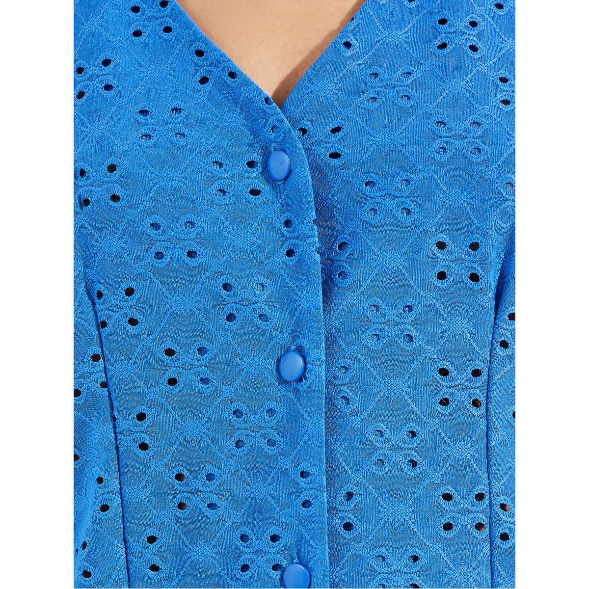 Styli Schiffli V Neck Top with Puff Sleeves-women-clothing-shirtsandblouses-blouses-image-3