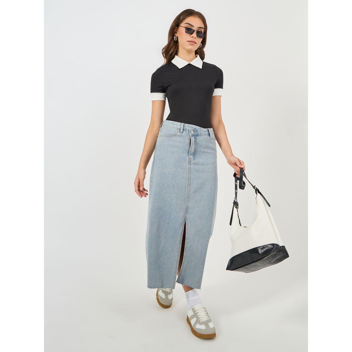 Styli Contrast Collar Ribbed Bodysuit-women-clothing-tshirts-image-2