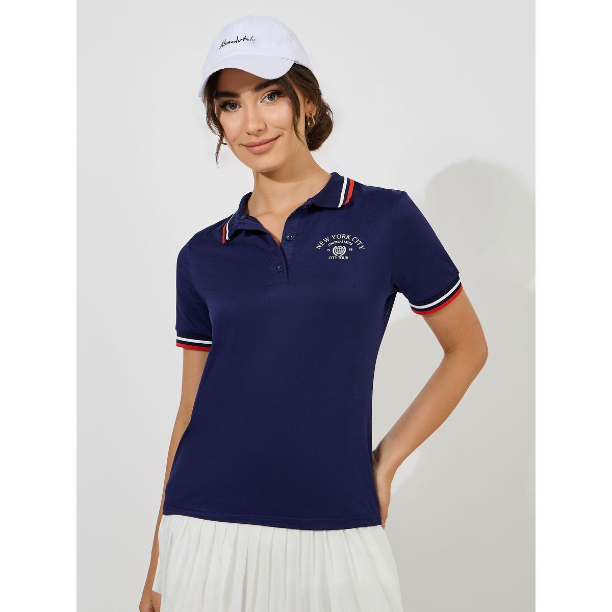تيشيرت بياقة بولو وقصة عادية مع اكمام قصيرة-women-clothing-tshirts-image-2