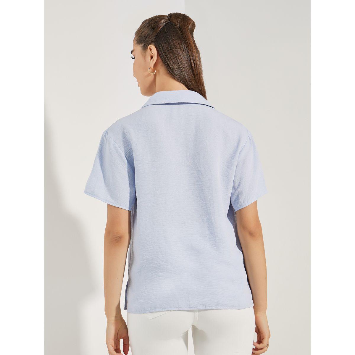 Styli Woven Notch Collared Shirt with Buttons-women-clothing-shirtsandblouses-shirts-image-4