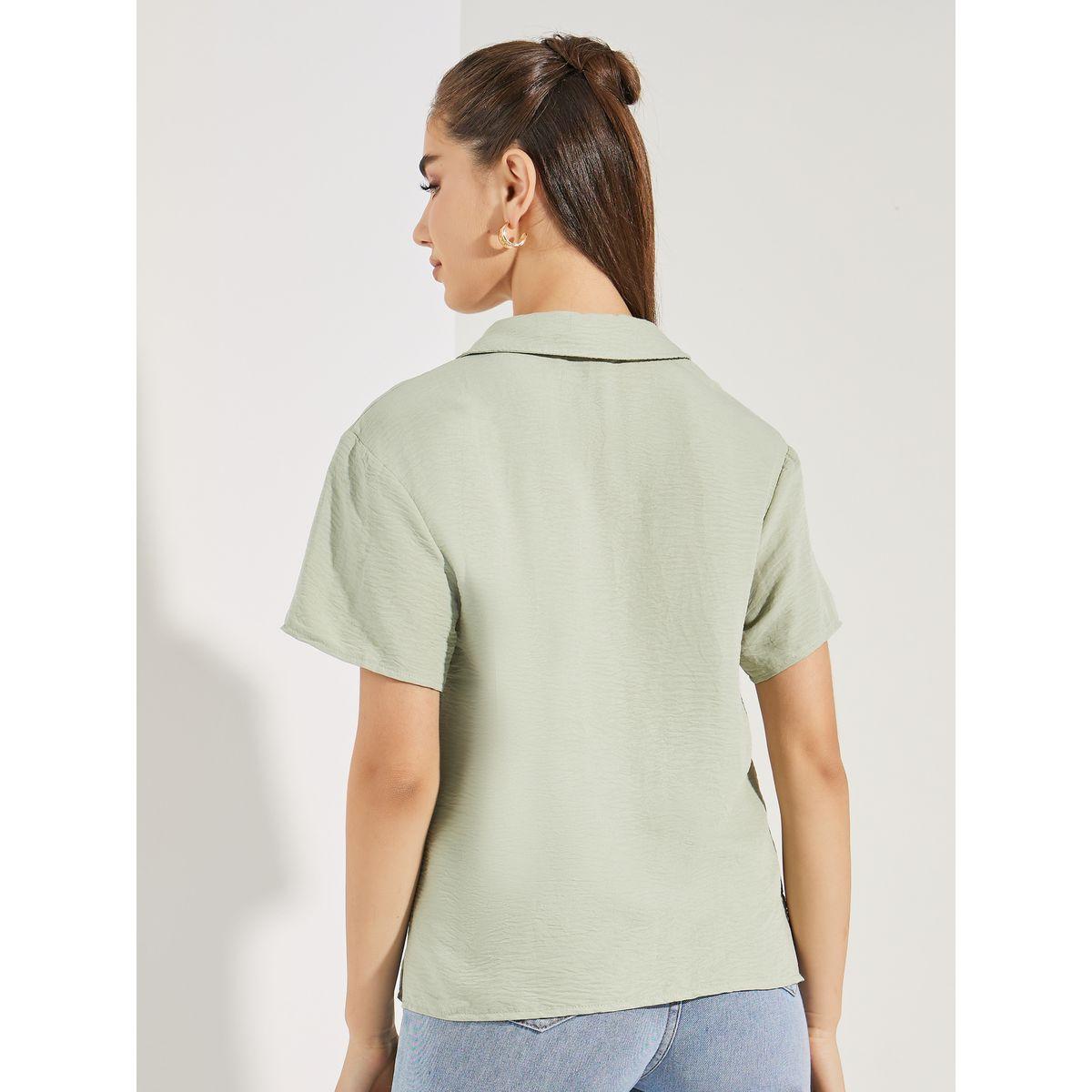 Styli Woven Notch Collared Shirt with Buttons-women-clothing-shirtsandblouses-shirts-image-4