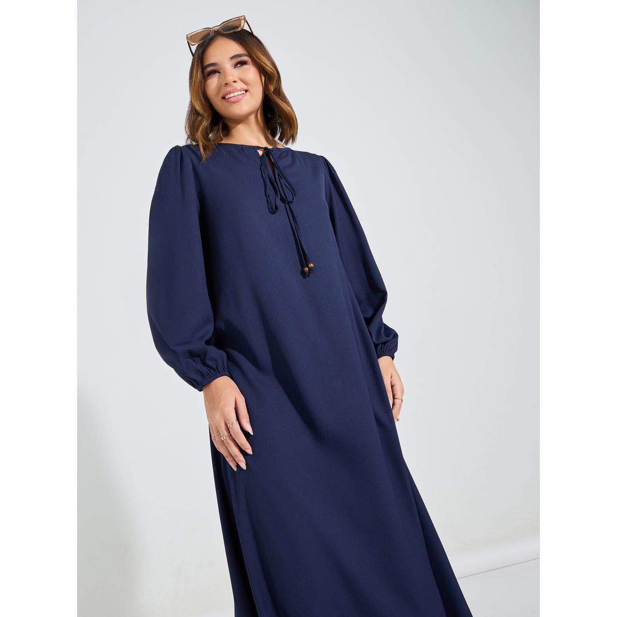 جلابية باكمام طويل باساور مع ياقة باربطة-women-arabicclothing-jalabiyas-image-2
