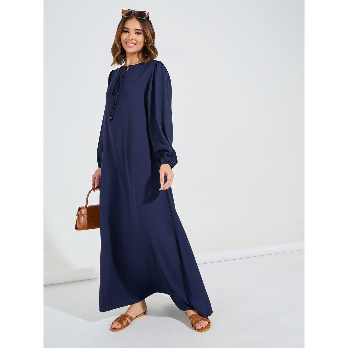 جلابية باكمام طويل باساور مع ياقة باربطة-women-arabicclothing-jalabiyas-image-3