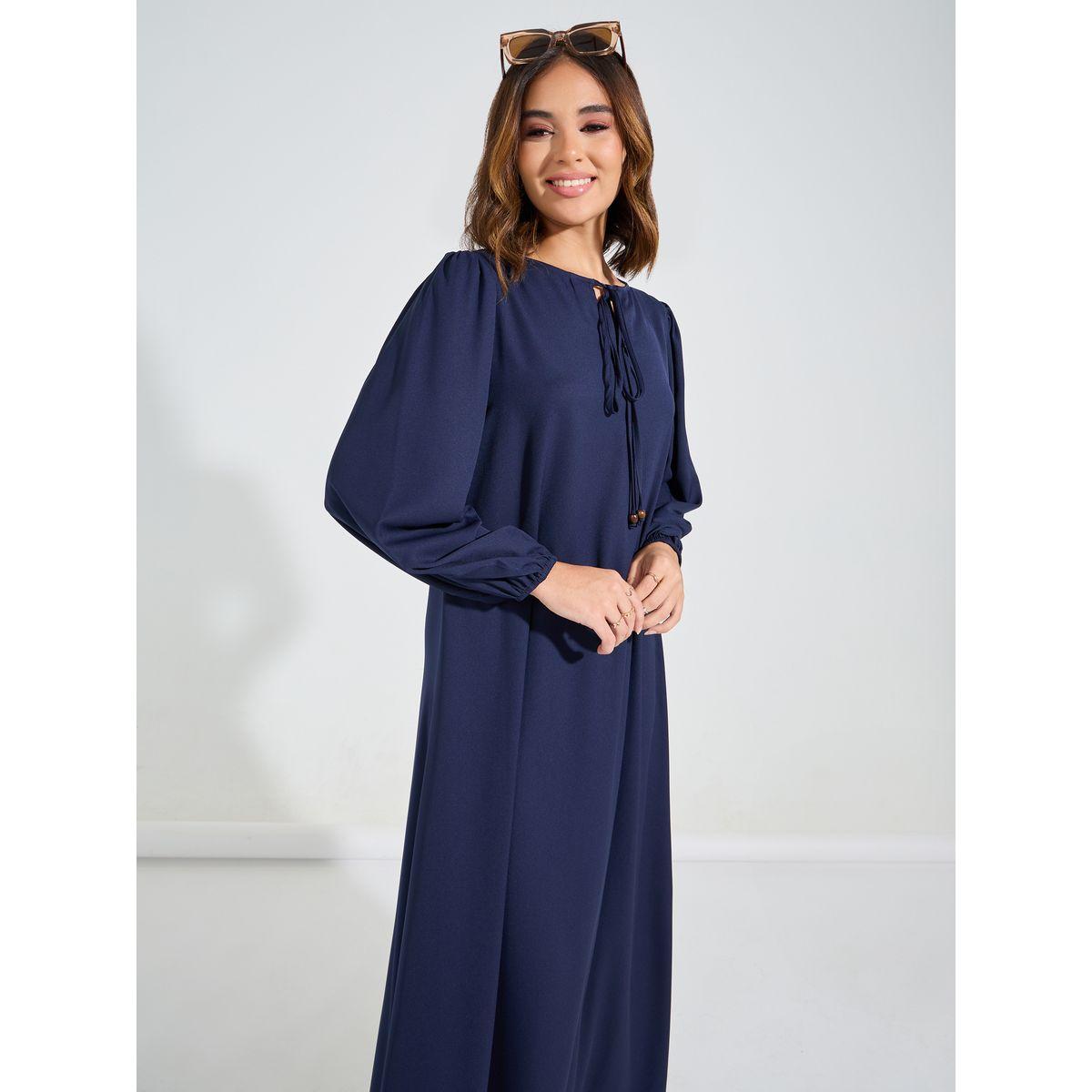 جلابية باكمام طويل باساور مع ياقة باربطة-women-arabicclothing-jalabiyas-image-5