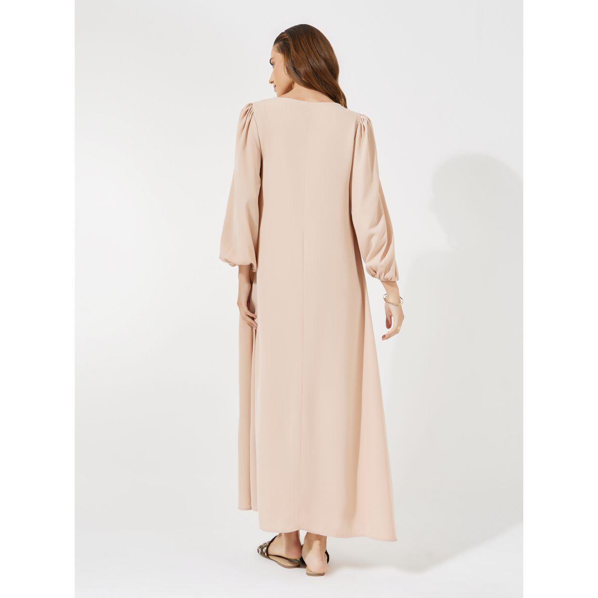 Styli Tie-Up Neck Jalabiya with Cuffed Sleeves-women-arabicclothing-jalabiyas-image-5