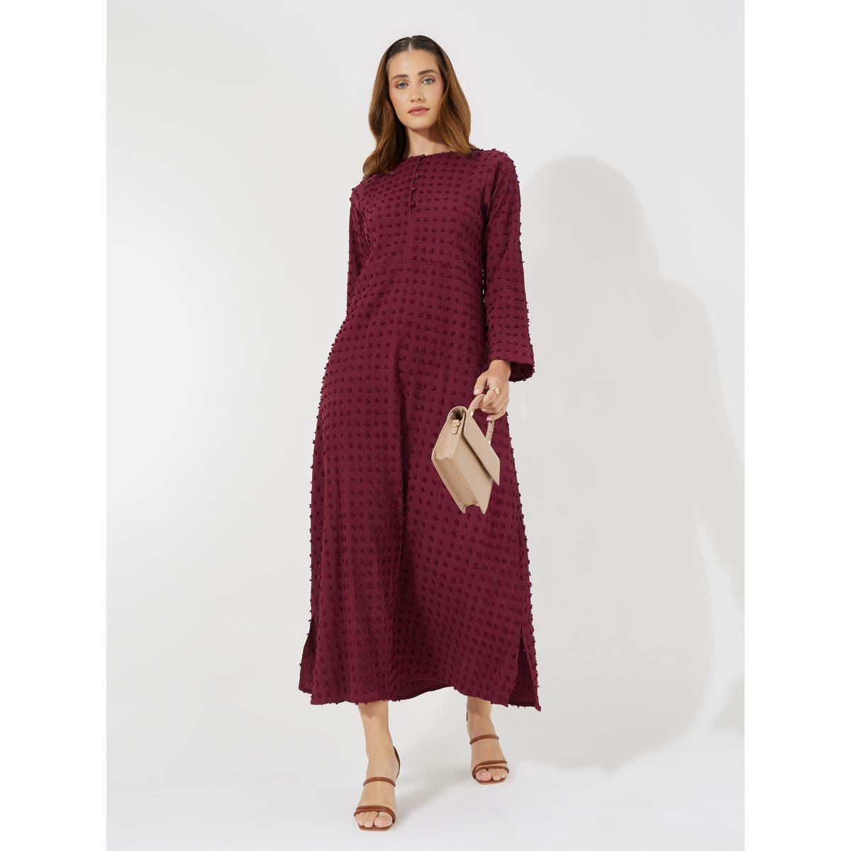 Styli Dobby Jalabiya with Button Detail-women-arabicclothing-jalabiyas-image-1