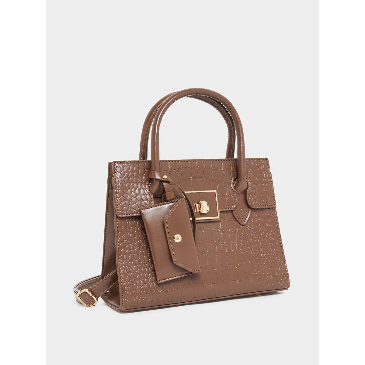 Styli Croc Textured Handbag with Attached Purse-women-bagsandwallets-handbags-image-1
