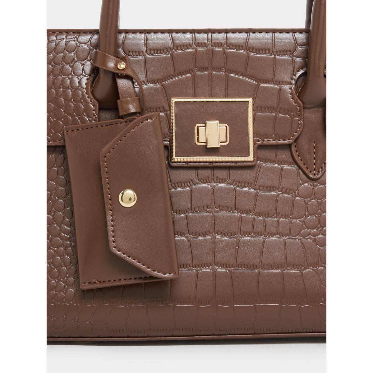 Styli Croc Textured Handbag with Attached Purse-women-bagsandwallets-handbags-image-3
