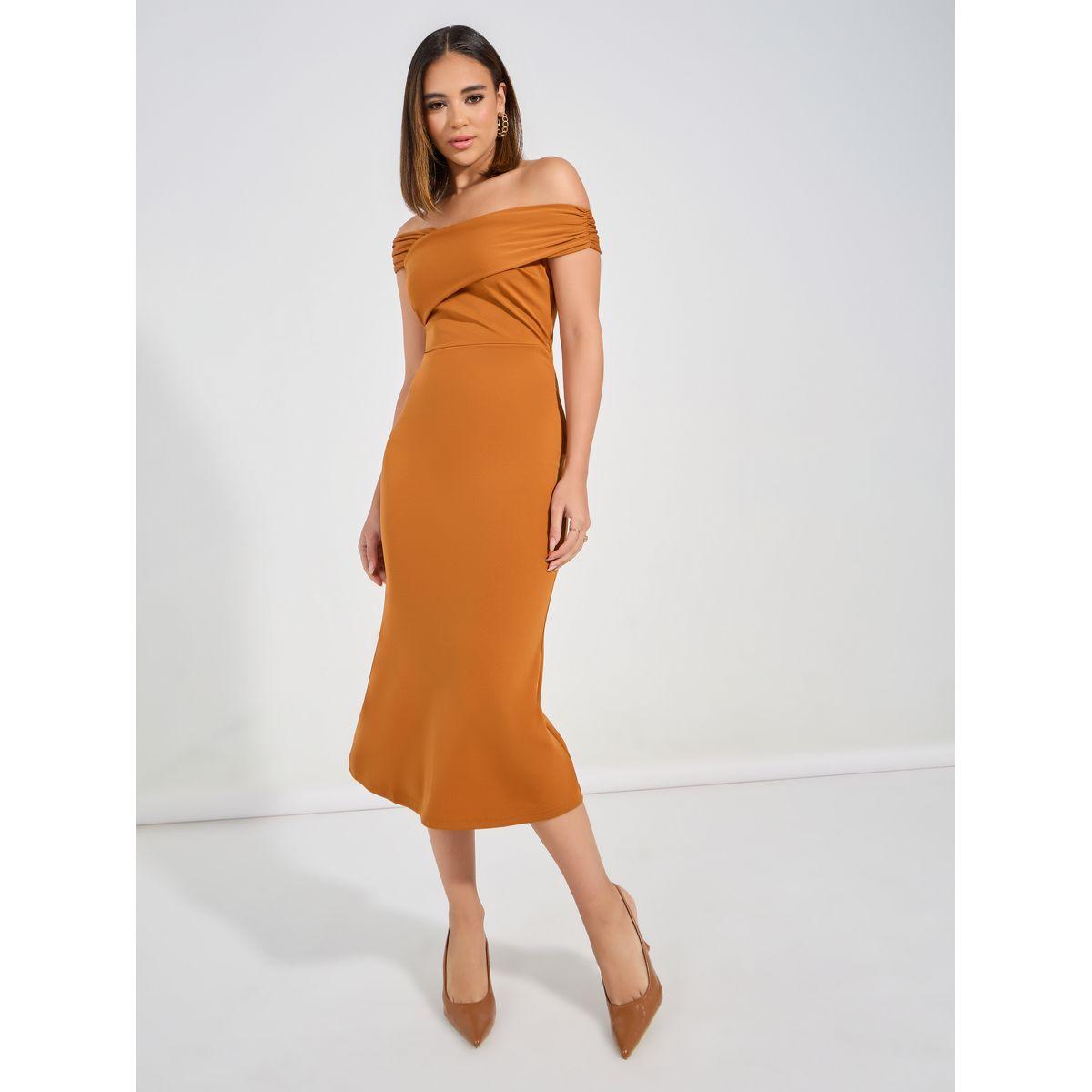 Styli Solid Off Shoulder Neck Bodycon Midi Dress-women-clothing-dresses-image-1