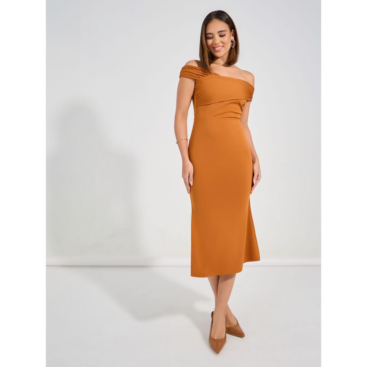 Styli Solid Off Shoulder Neck Bodycon Midi Dress-women-clothing-dresses-image-4