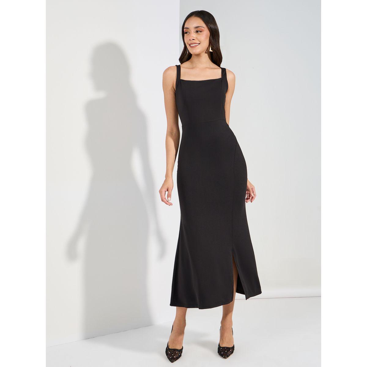 فستان بديكون طويل بلا اكمام مع حافة بشق-women-clothing-dresses-image-1