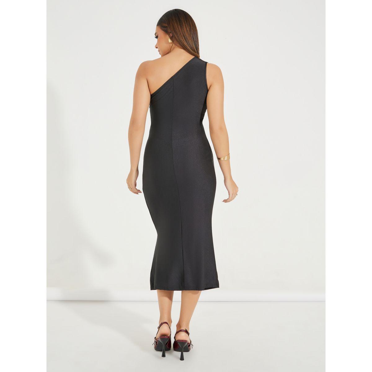 فستان ميدي بديكون سادة بكتف واحد-women-clothing-dresses-image-6