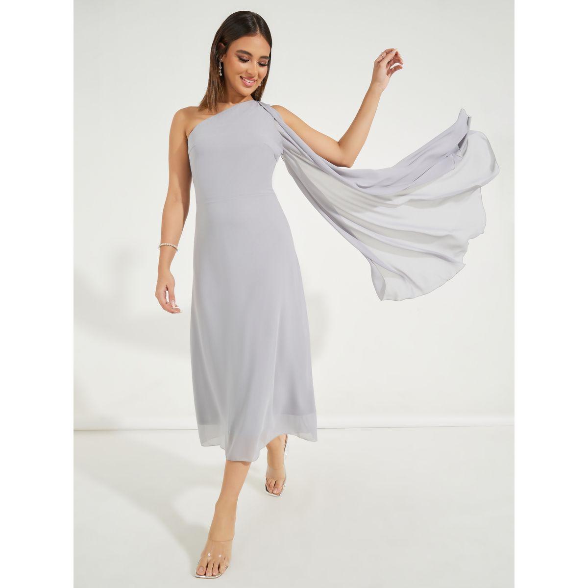 فستان ميدي سادة بكتف واحد-women-clothing-dresses-image-1
