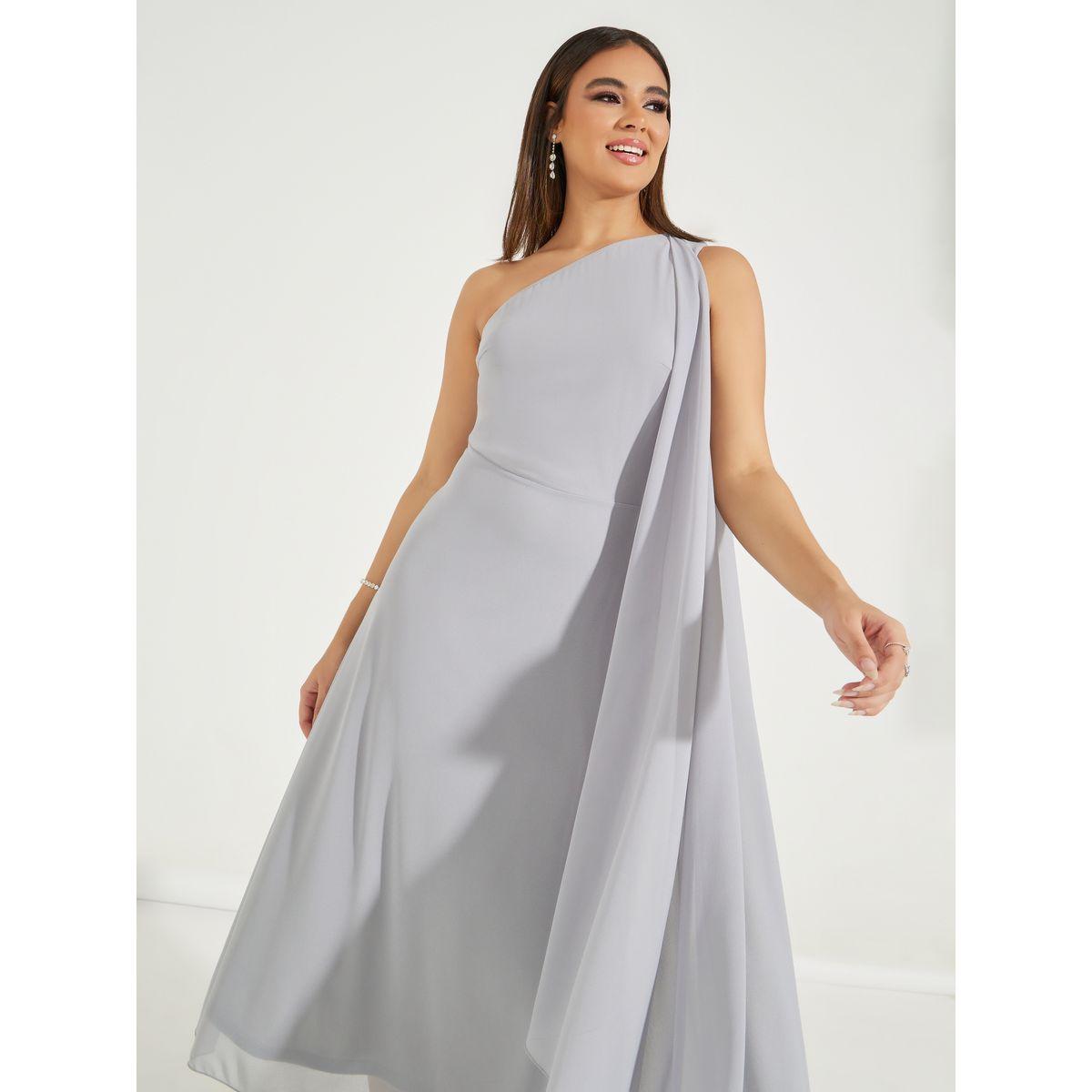 فستان ميدي سادة بكتف واحد-women-clothing-dresses-image-2