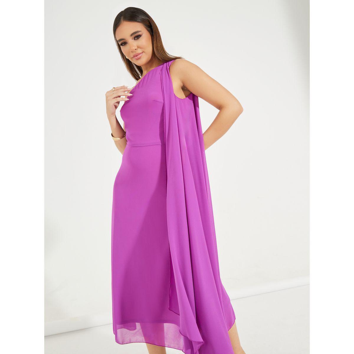 فستان ميدي سادة بكتف واحد-women-clothing-dresses-image-2