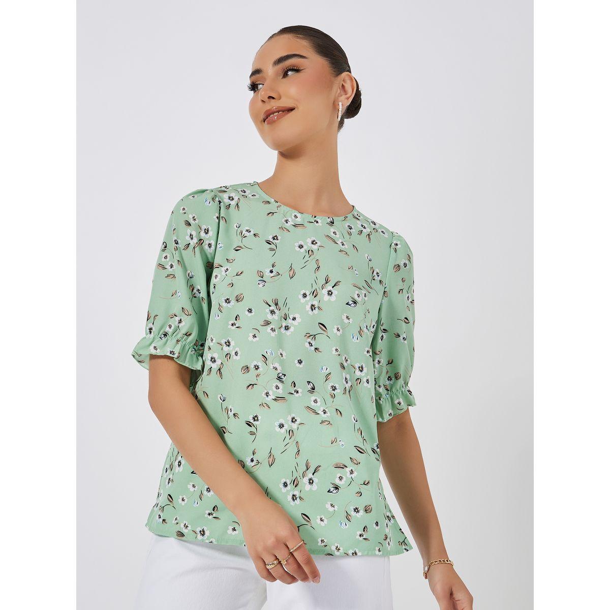 بلوزة بطبعة زهور مع ياقة دائرية-women-clothing-shirtsandblouses-blouses-image-4
