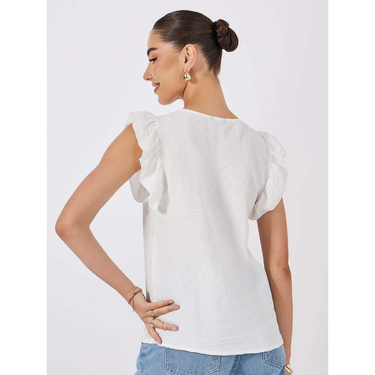 Styli Square Neck Woven Top with Flutter Sleeves-women-clothing-shirtsandblouses-blouses-image-6