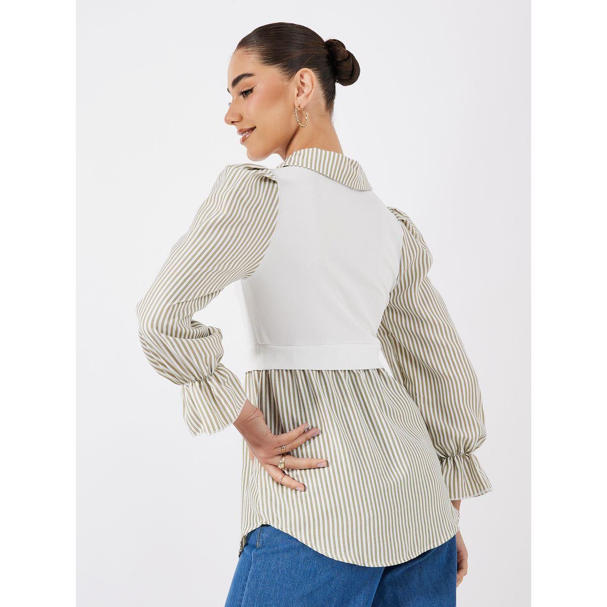 Styli 2in1 Style Striped Blouse with Cuffed Sleeves-women-clothing-shirtsandblouses-blouses-image-4