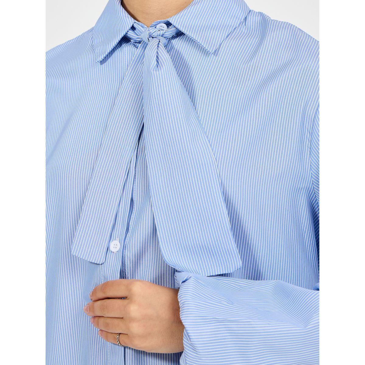 بلوزة مخططة بقصة مريحة مع ياقة بأربطة-women-clothing-shirtsandblouses-shirts-image-4
