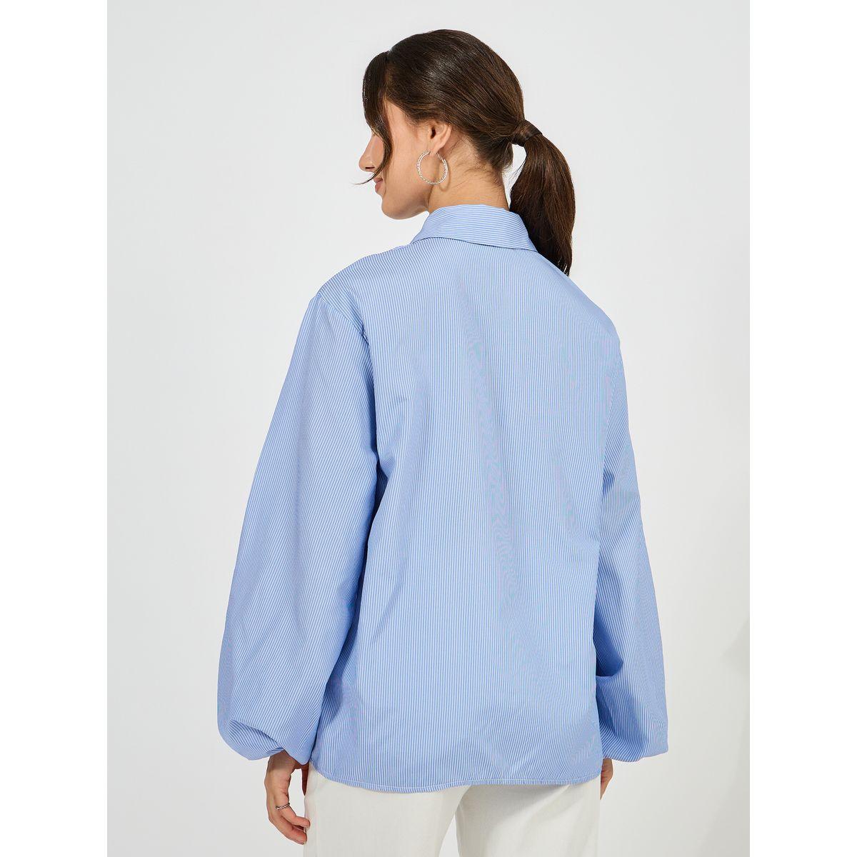 بلوزة مخططة بقصة مريحة مع ياقة بأربطة-women-clothing-shirtsandblouses-shirts-image-5