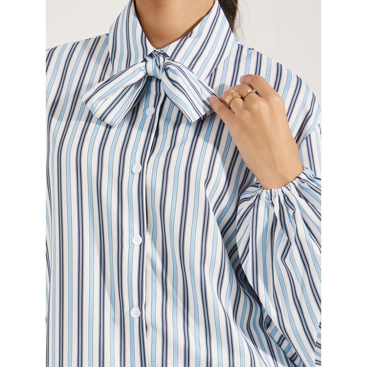Styli Striped Relaxed Fit Shirt with Neck Tie Detail-women-clothing-shirtsandblouses-shirts-image-4
