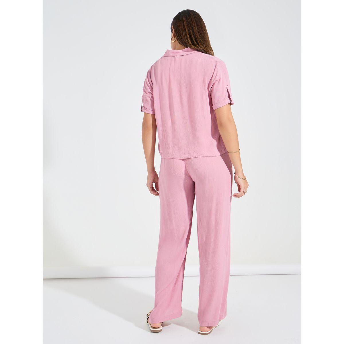 Styli Crinkled Short Sleeves Shirt & Wide Leg Pants Co-Ords-women-clothing-coordsets-image-5