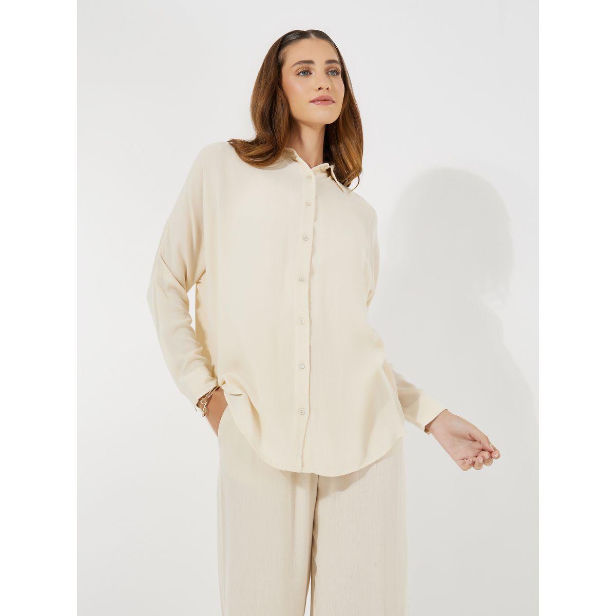 Styli Crinkled Oversized Shirt & Wide Leg Pants Co-Ords-women-clothing-coordsets-image-3