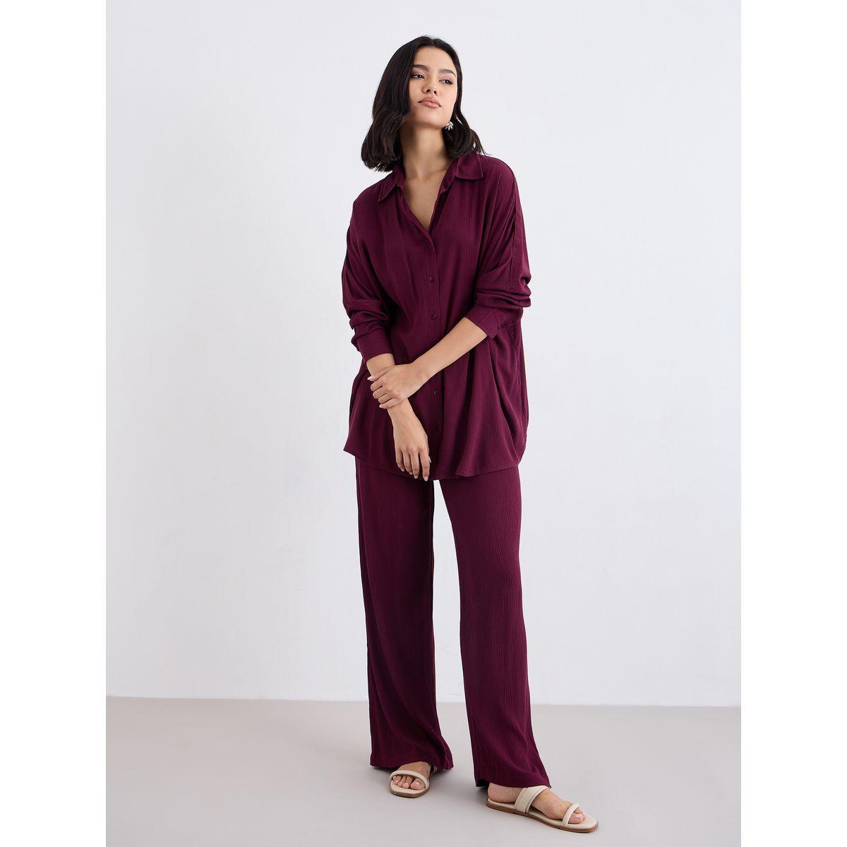 Styli Crinkled Oversized Shirt and Wide Leg Pants Co-Ords-women-clothing-coordsets-image-2