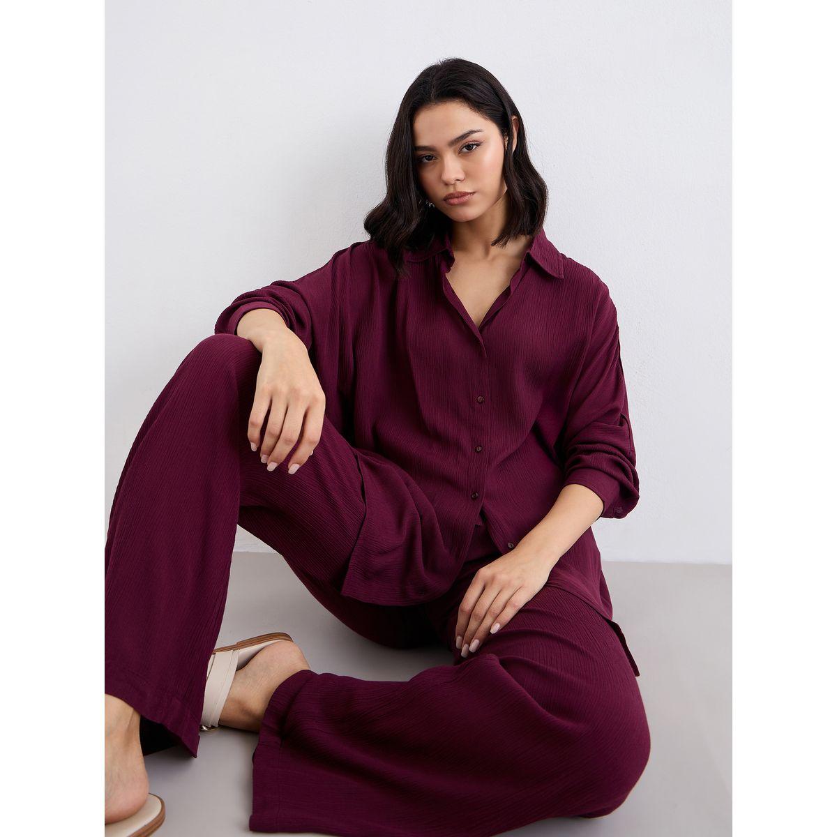 Styli Crinkled Oversized Shirt and Wide Leg Pants Co-Ords-women-clothing-coordsets-image-5