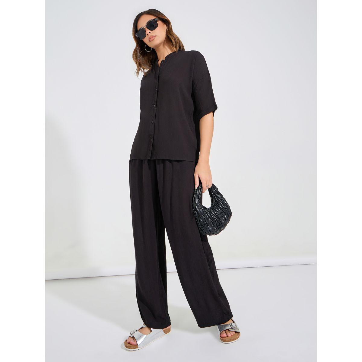 Styli Textured Boxy Shirt & Wide Leg Pants Co-Ords-women-clothing-coordsets-image-1