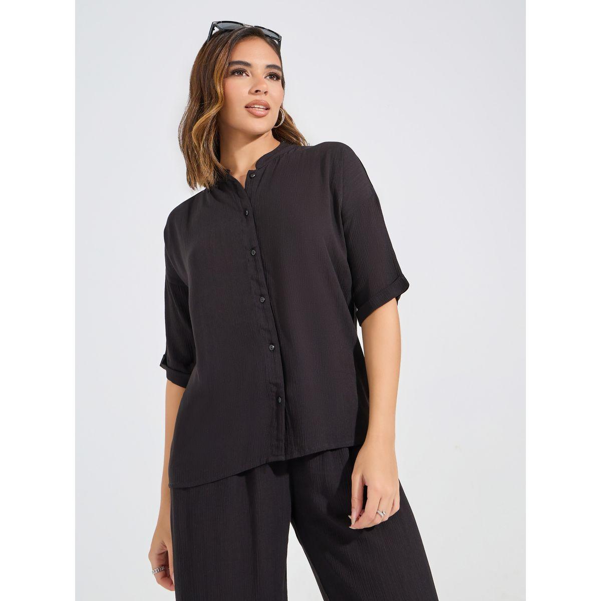 Styli Textured Boxy Shirt & Wide Leg Pants Co-Ords-women-clothing-coordsets-image-2